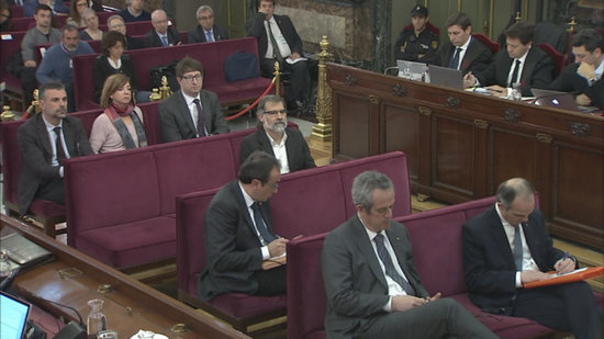 Prosecuted leaders in the dock at the Catalan Trial on April 10 2019 (courtesy of the Supreme Court)